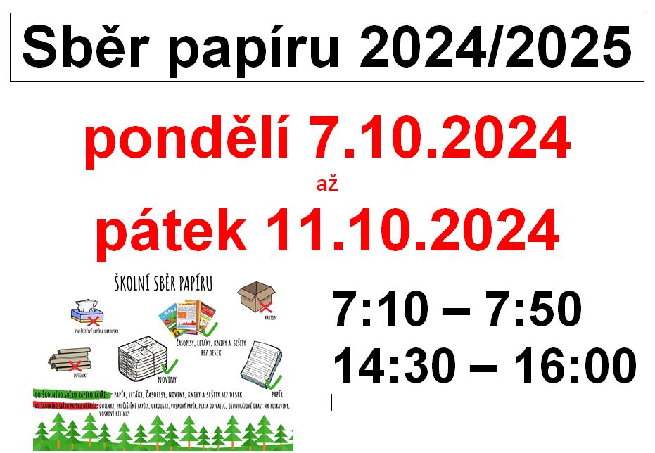 Sběr papíru 7.-11.10.2024