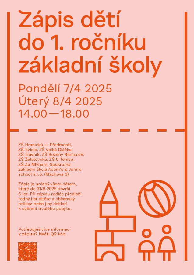 Zápis dětí do 1. ročníku ZŠ 7. a 8. dubna 2025